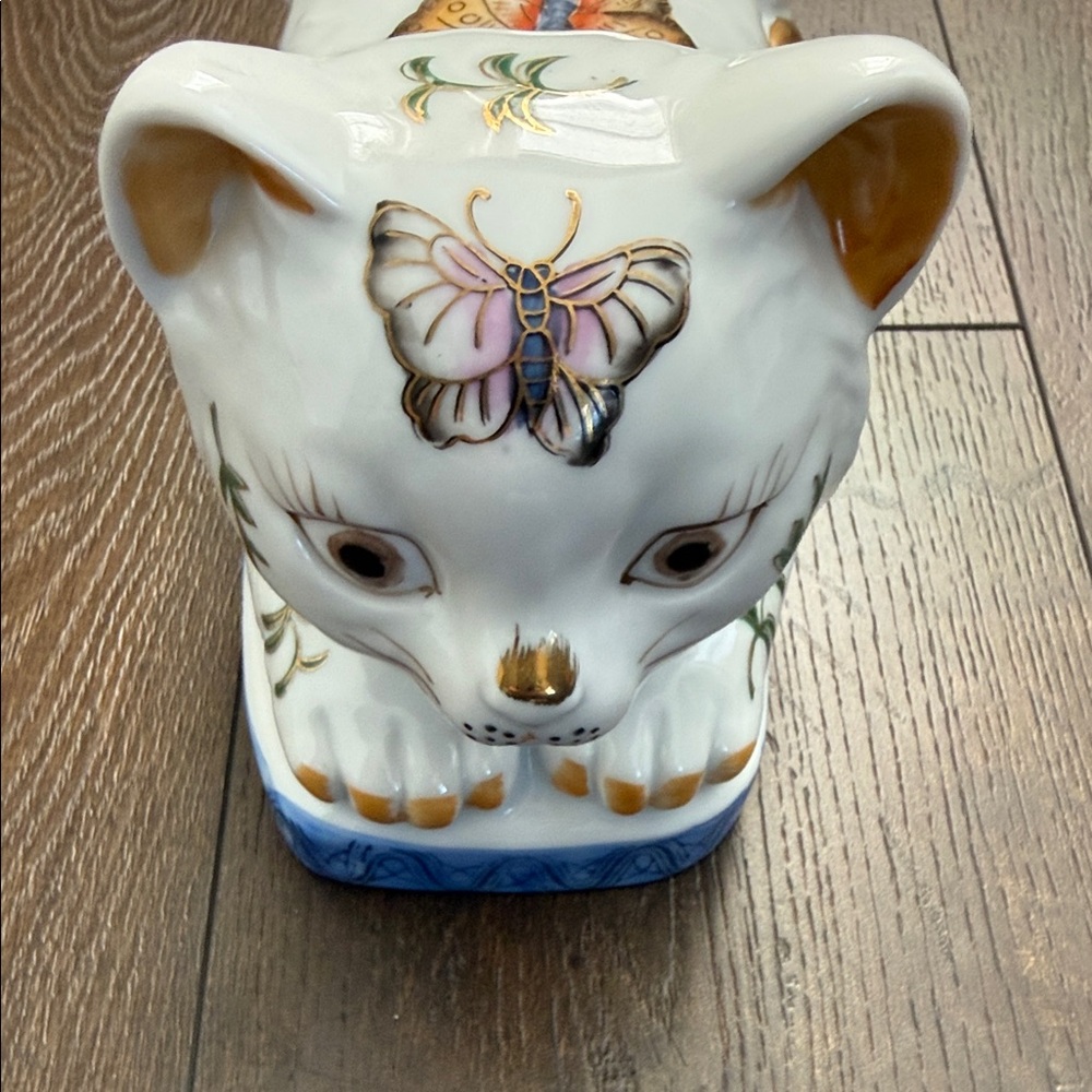 Vintage Frederick Cooper Chicago Large Hand Painted Cat with Butterflies - Picture 3 of 13